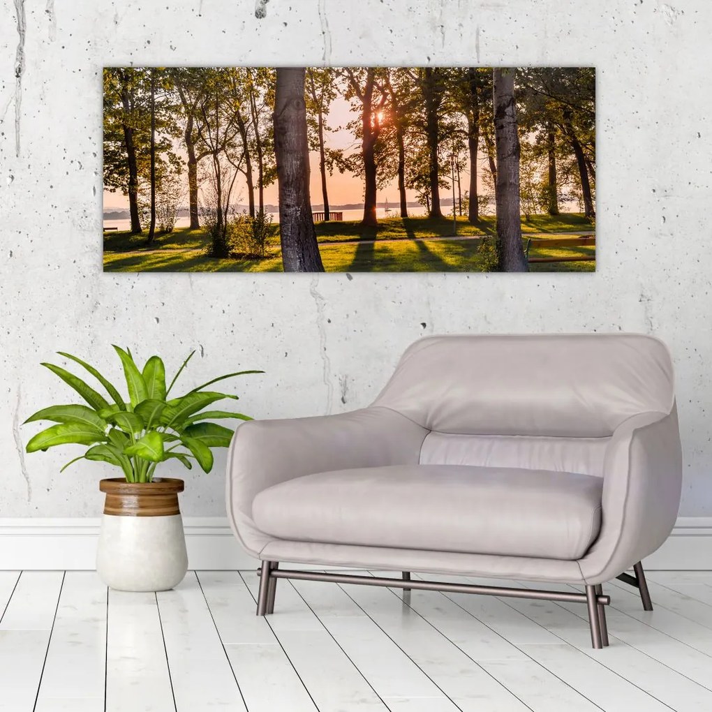 Tablou cu pomi lângă lac (120x50 cm)