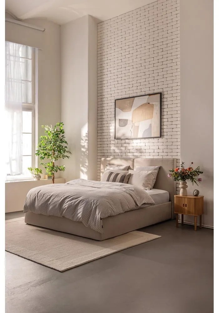 Pat matrimonial bej tapițat cu spațiu de depozitare cu somieră 160x200 cm Thessa Bold – Bonami Selection