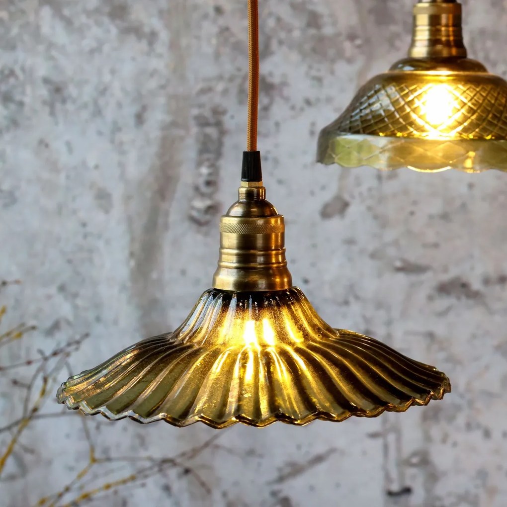 Lustra din sticla si alama, verde, H14/D26cm, 40W
