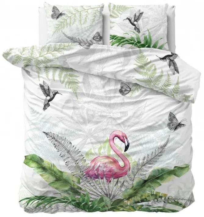 Lenjerie de pat albă cu flamingo 220 x 240 cm 220x240