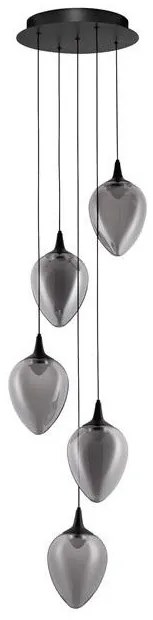 Lustra moderna cu 5 pendule LED, Metal, Sticla, Fumuriu, Nali