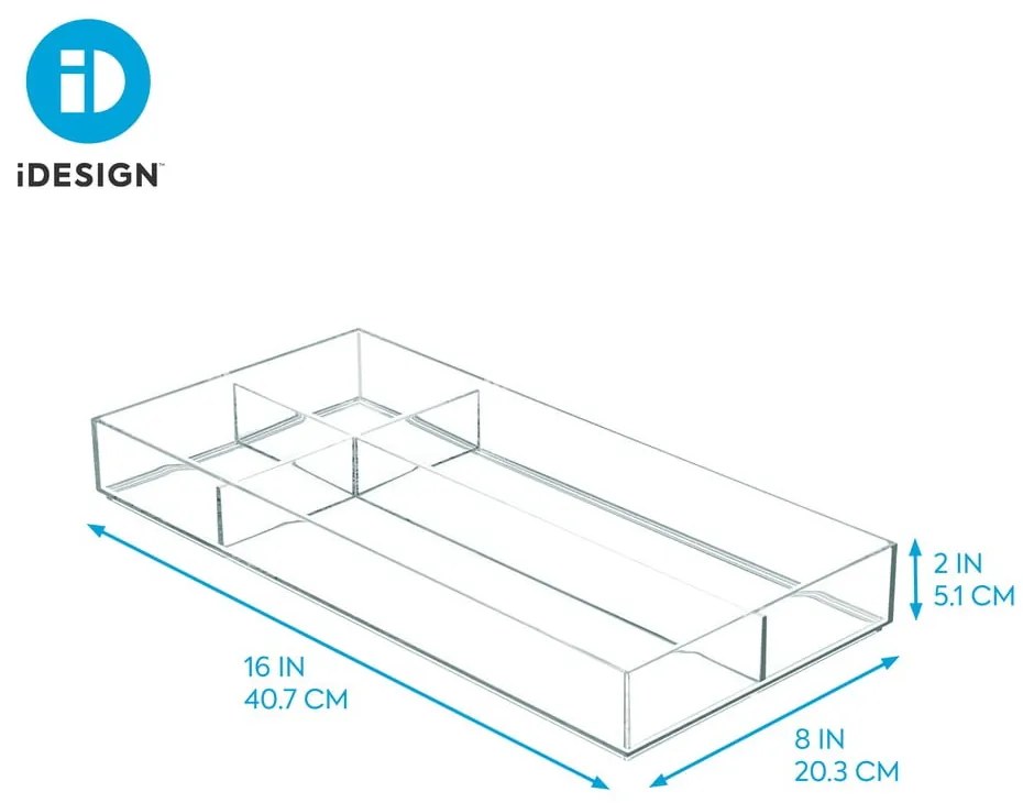 Organizator stivuibil transparent cu compartimente iDesign Clarity, 40,6 x 20,3 cm