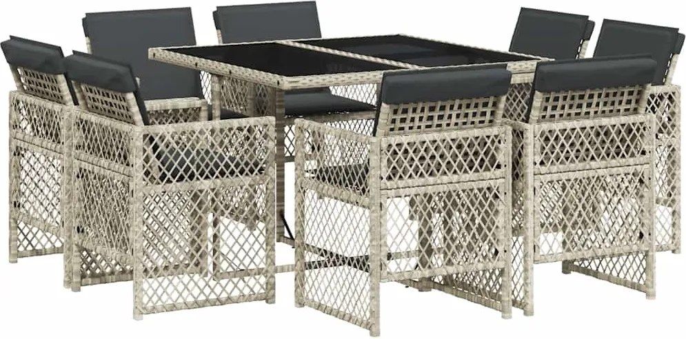 vidaXL Set mobilier grădină cu perne, 9 piese, gri deschis, poliratan