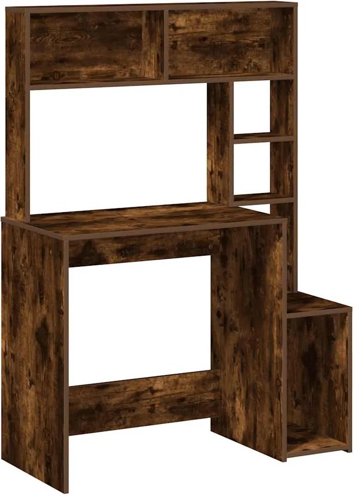 vidaXL Birou cu rafturi, stejar fumuriu, 100x45x140 cm, lemn compozit