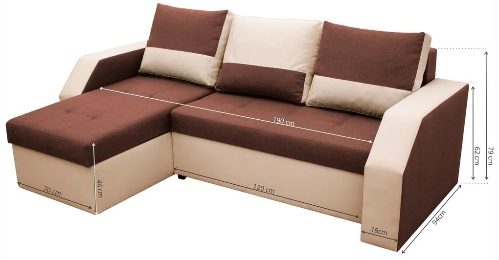Coltar extensibil Madrid, 226x145x79 cm, 2 lazi depozitare, Reversibil, Maro/Bej
