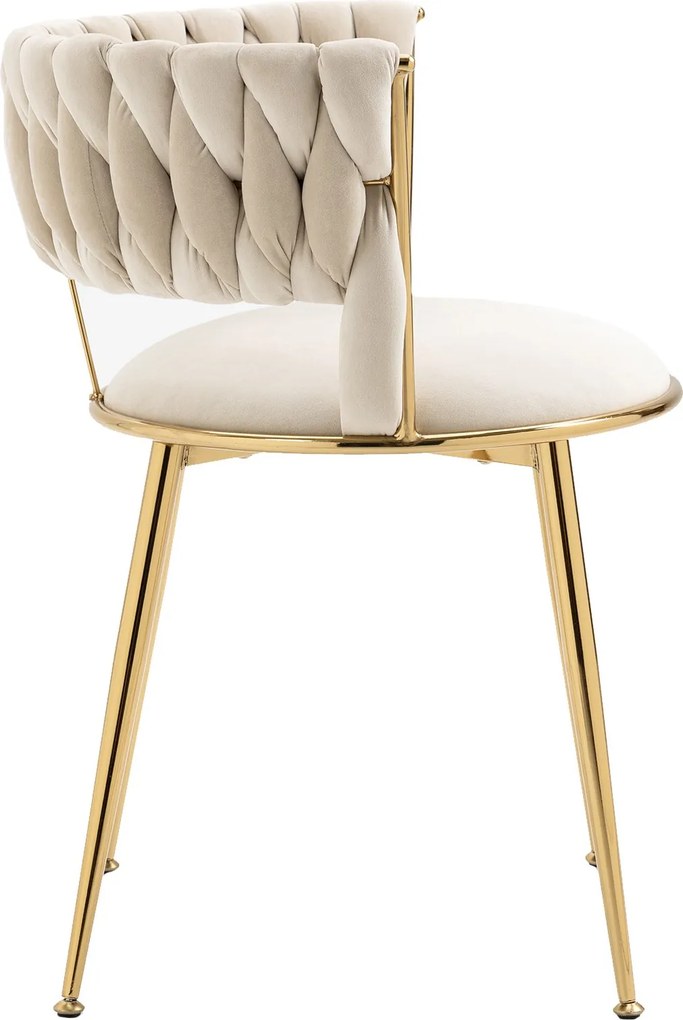 Set de 2 scaune de dining din catifea moale, stil modern cu spătar împletit și brațe, Alb