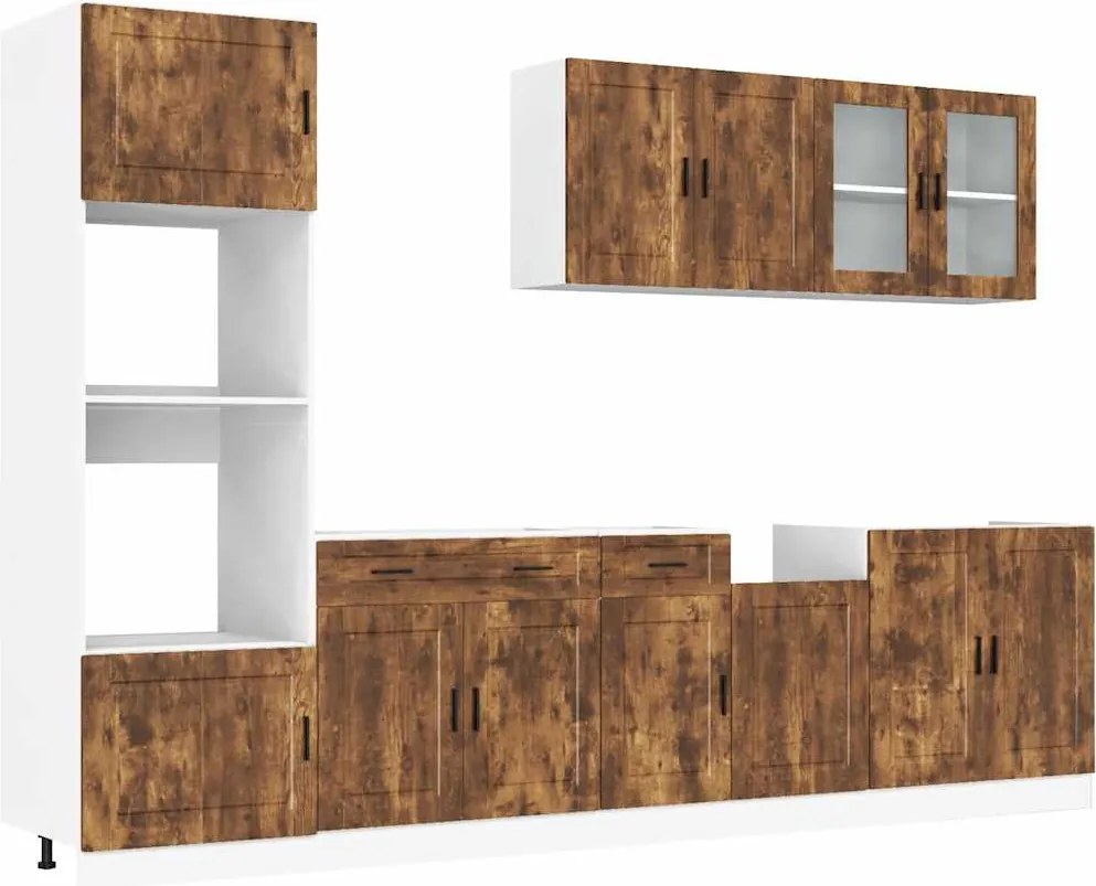 vidaXL Set dulap de bucătărie din 7 piese „Kalmar” stejar afumat Lemn