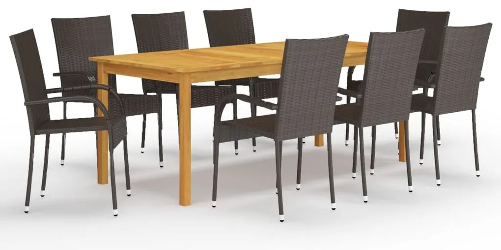 vidaXL Set mobilier de grădină, 9 piese, maro