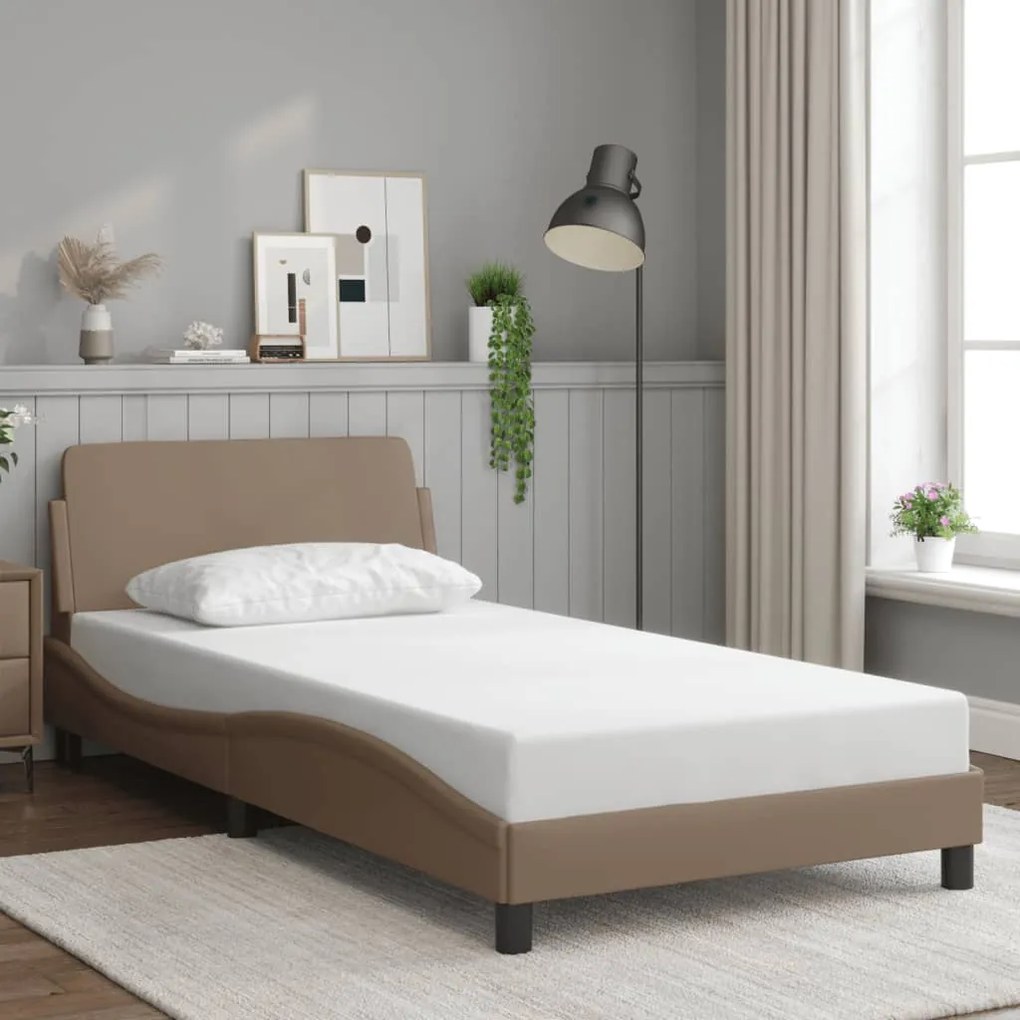 vidaXL Cadru de pat cu tăblie, cappuccino, 100x200 cm, piele ecologică