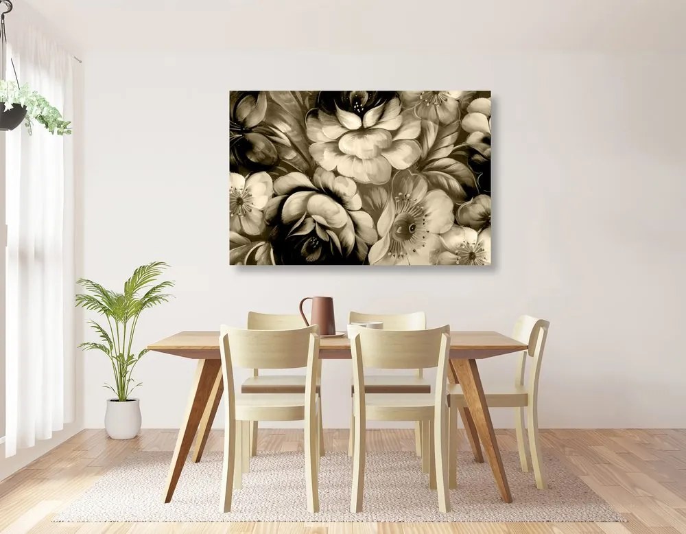 Tablou lumea impresionistă a florilor în design sepia