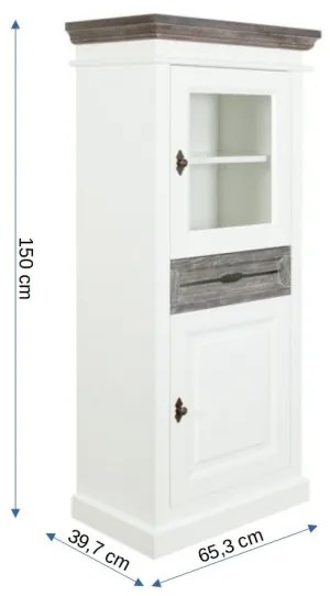 Vitrina Cu 2 Usi Si 1 Sertar Cabana Alb Si Antracite , 65.3 Cm