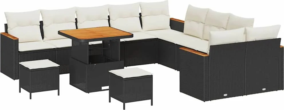 vidaXL Set de canapele pentru grădină cu pernă 13 pcs Negru poliratan