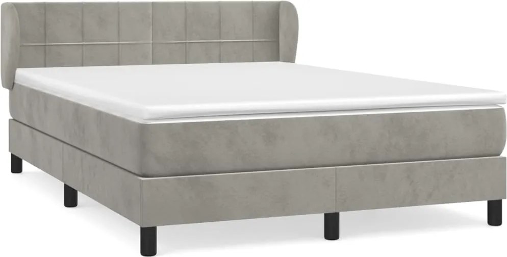 vidaXL Pat box spring cu saltea, gri deschis, 140x200 cm, catifea
