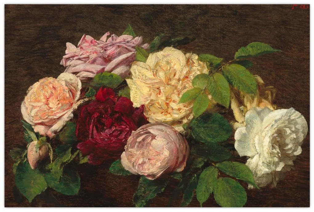 Tablou - Henri Fantin-Latour, Roses de Nice on a Table, reproducere (90x60 cm)