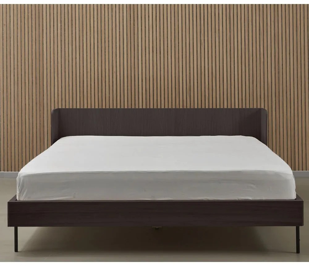 Pat matrimonial negru cu aspect de lemn de stejar 180x200 cm Wrap – Bonami Selection