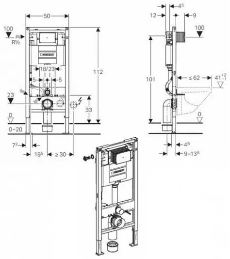 Rezervor wc incastrat Geberit, Duofix, Omega, pentru WC suspendat, 12 cm