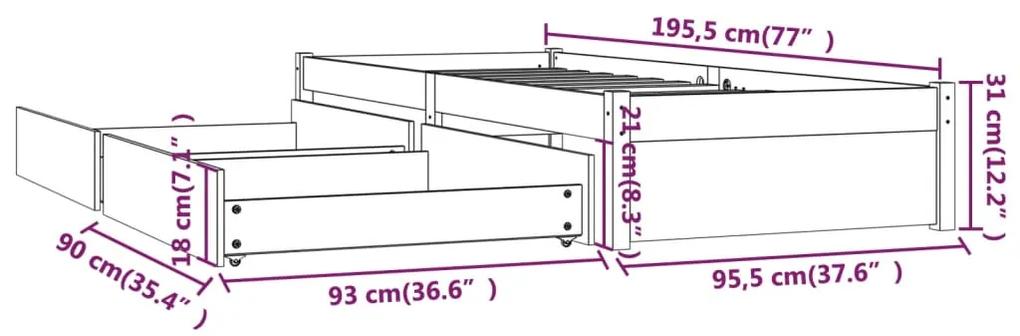 Cadru de pat cu sertare Single 3FT, gri, 90x190 cm Gri, 90 x 190 cm