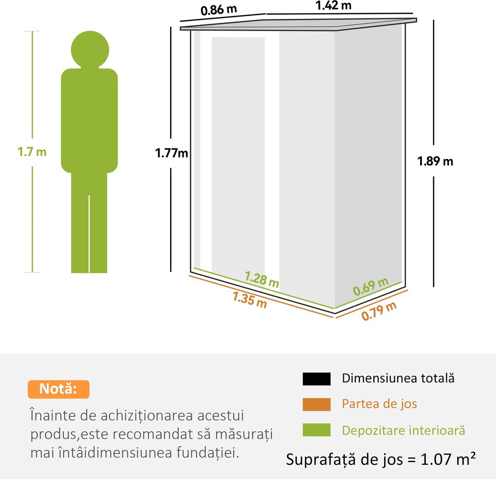 Outsunny Magazie Grădină Dulap pentru Scule 142x84x189cm Din Otel Impermeabil Verde Inchis | Aosom Romania