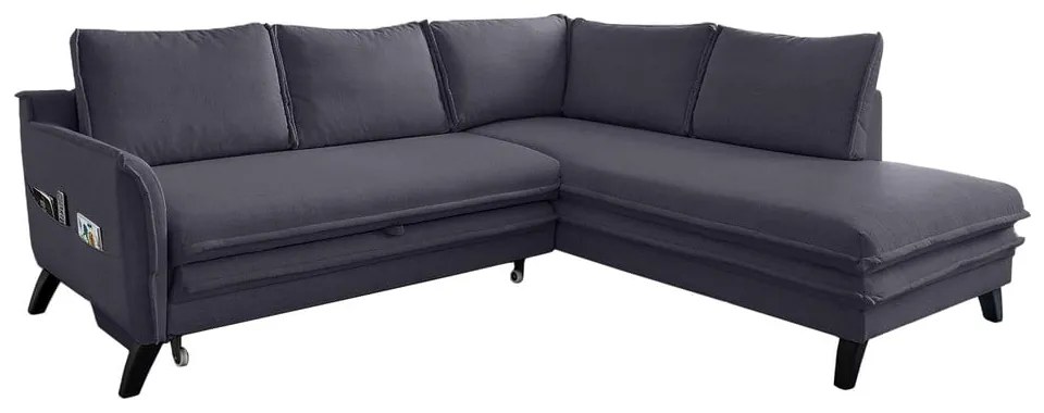 Colțar extensibil cu șezlong pe partea dreaptă Miuform Charming Charlie L, gri antracit