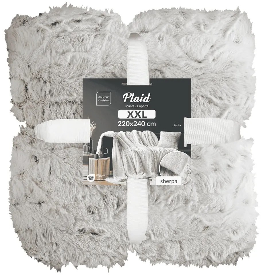 Pătură grej din blană artificială 220x240 cm Alaska – douceur d'intérieur