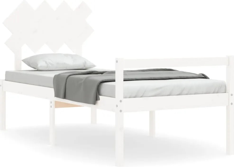 vidaXL Cadru de pat senior cu tăblie single, alb, lemn masiv