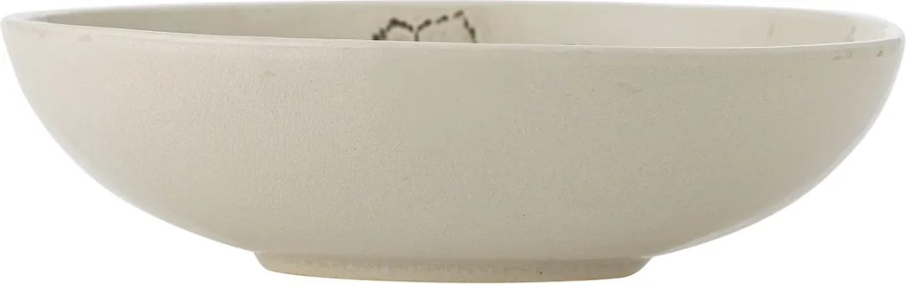 Bol din ceramică artizanală natur cu finisaj antichizat și motive botanice cu frunze, 26×7 cm, "Aubrin"