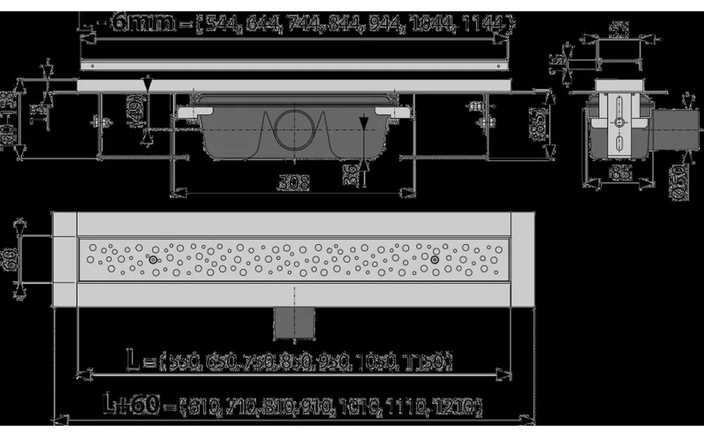 Rigola dus iesire laterala cu capac perforat crom mat 1050 mm Alcadrain APZ11-1050M 1050 mm