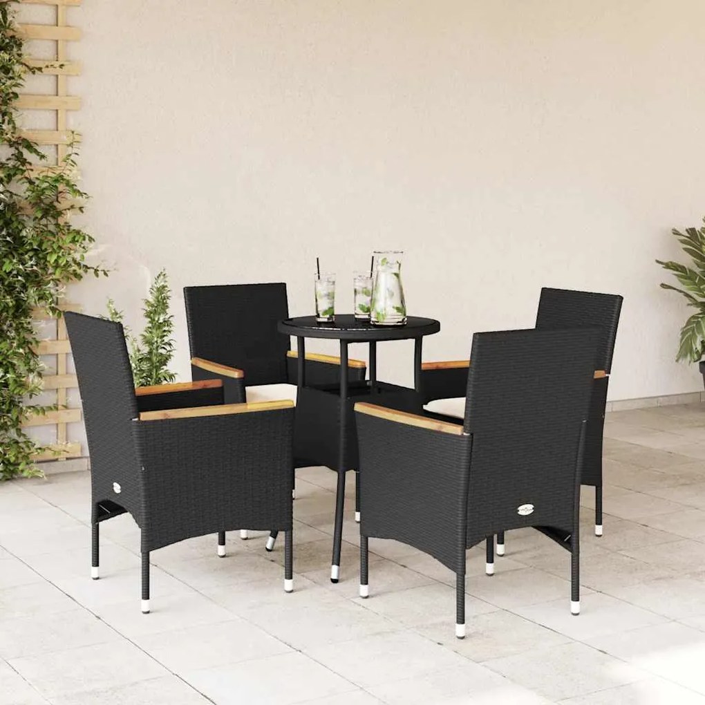 vidaXL Set mobilier de grădină cu perne 5 piese negru poliratan&amp;sticlă