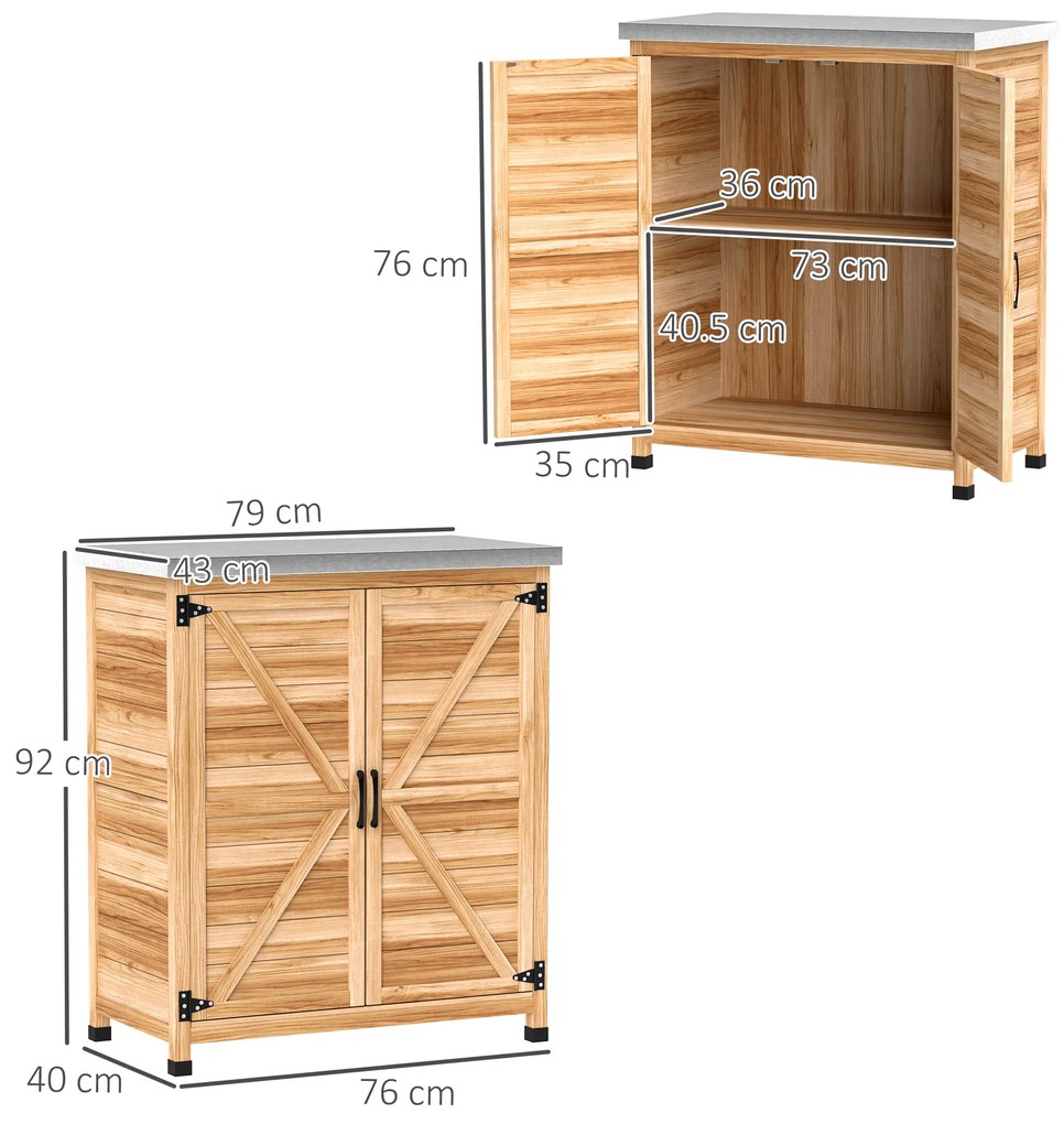 Outsunny Dulap de Exterior cu Raft și Bancă de Lucru Superioară, 79x43x92 cm, Lemn Natural | Aosom Romania