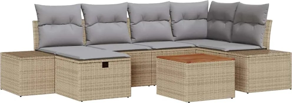 vidaXL Set de canapele pentru grădină cu pernă 7 pcs Bej Rattan poli