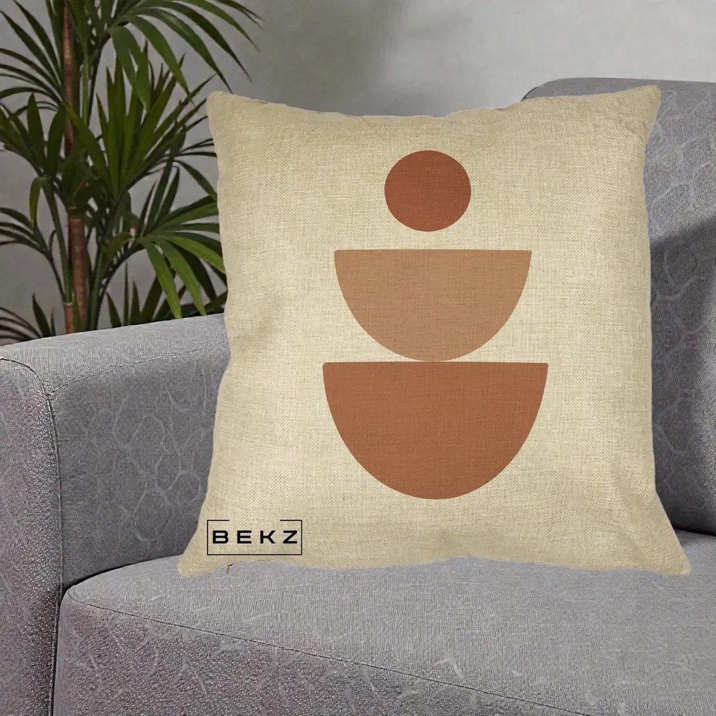 Perna Decorativa Geometric Boho Semicerc Stivuit, 40x40 cm, Crem, Husa Detasabila, Perna Inclusa, BEKZ®