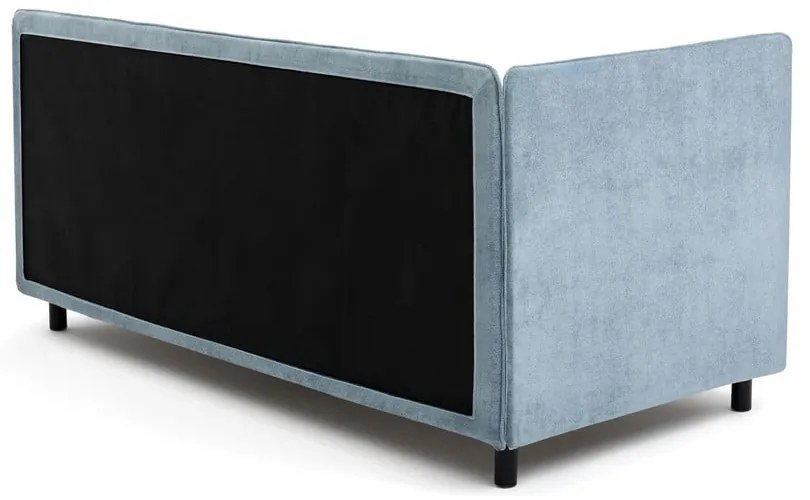 Pat albastru tapițat cu spațiu de depozitare cu saltea 90x200 cm Avela – Bonami Selection