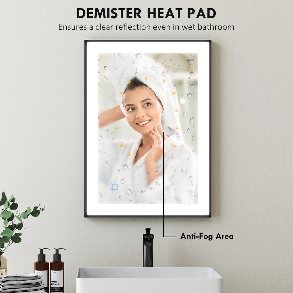 HOMCOM Oglinda LED pentru Baie cu 3 Temperaturi și Lumină cu Intensitate Reglabilă, 70x3x50 cm, Negru | Aosom Romania