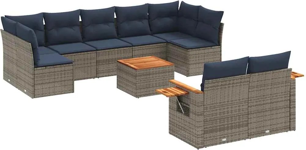 vidaXL Set canapele de grădină cu perne, 10 piese, gri, poliratan