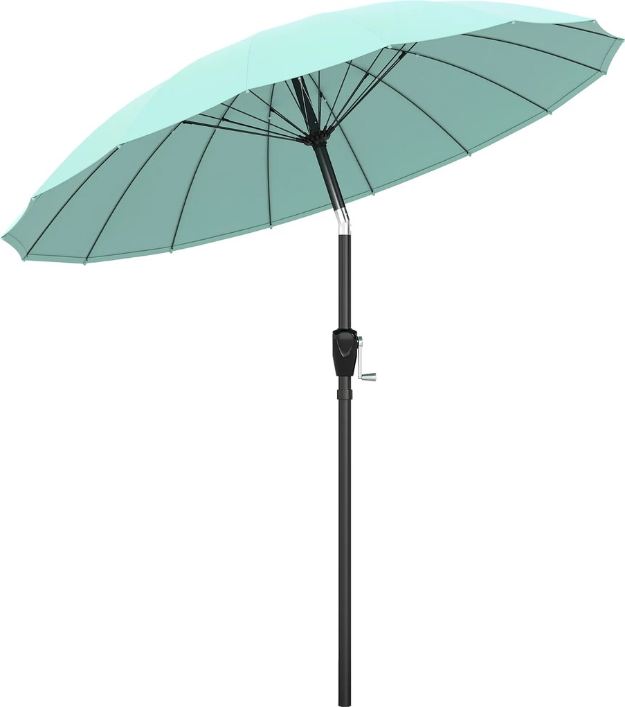 Outsunny Umbrelă de grădină rotundă 2 m, înclinabilă, deschidere/închidere cu manivelă, 16 spițe, turcoaz | Aosom Romania