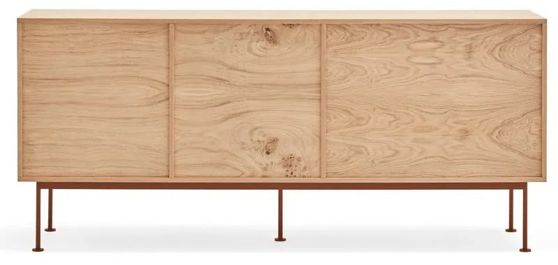 Comodă cu aspect de lemn de stejar Teulat Yoko, lățime 180 cm, roșu cărămiziu