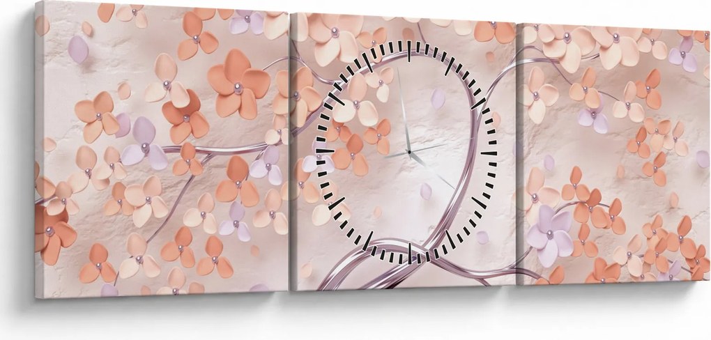 Tablou florilor de pom din coral - abstract (cu ceas) (90x30 cm)