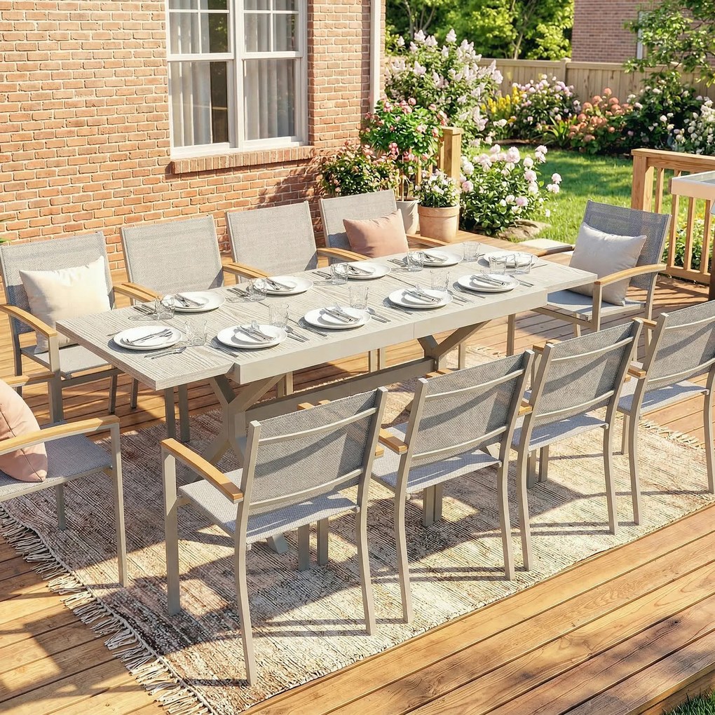 Outsunny Masă Extensibilă de Grădină pentru 8-10 Persoane, din Aluminiu și Oțel, 154/214x85x73 cm, Gri | Aosom Romania