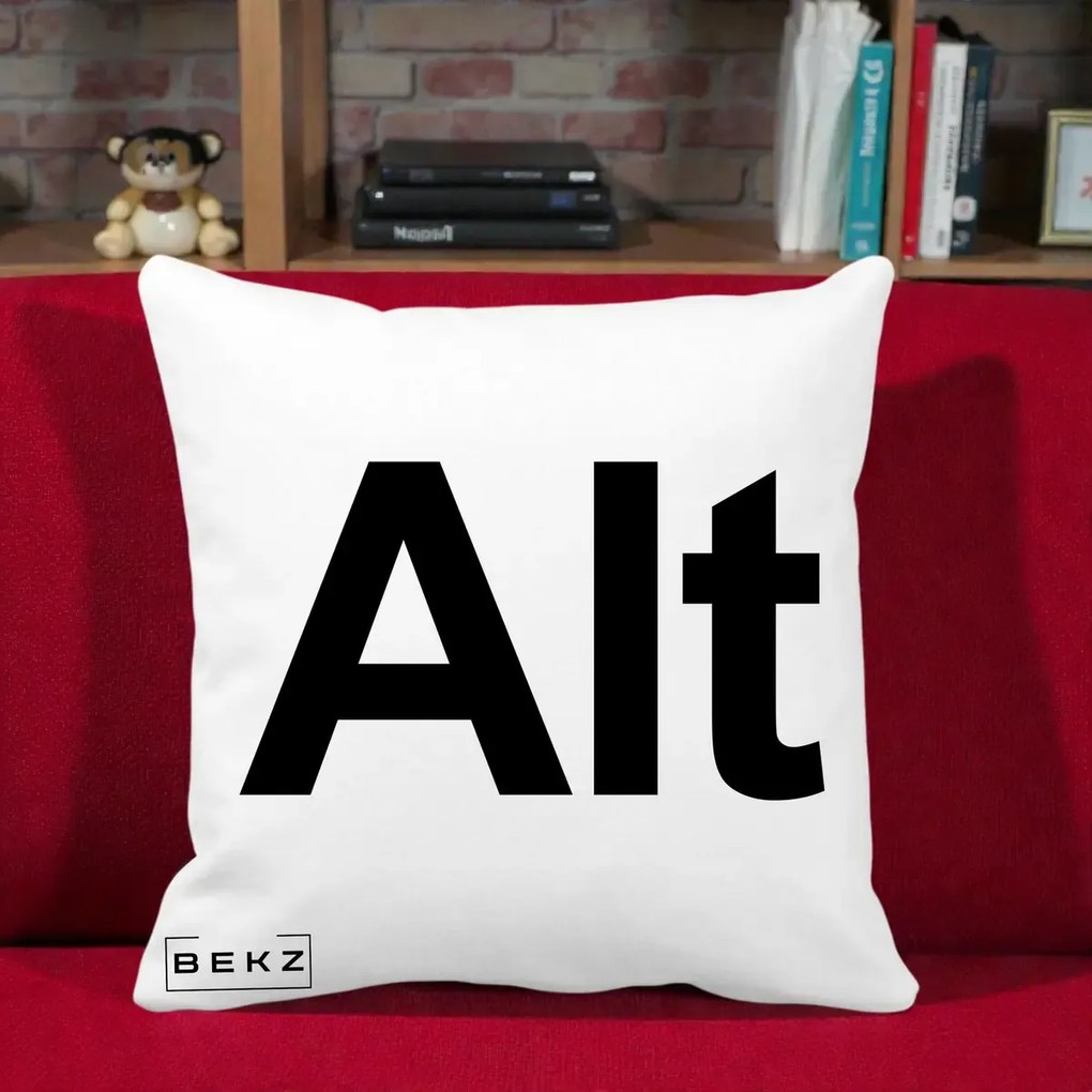Perna Personalizata Tasta Alt Tipografie Bold, 40x40 cm, Alba Mata, Husa Detasabila, Perna Inclusa, BEKZ®