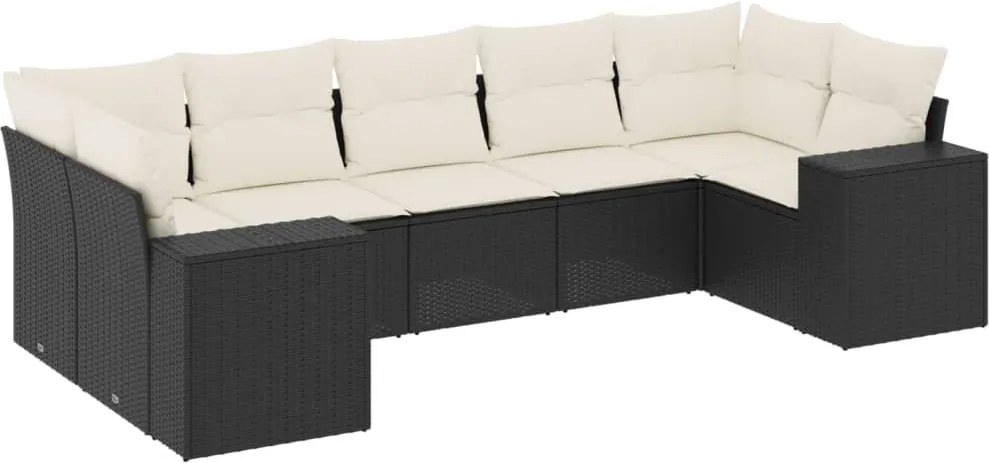 vidaXL Set canapele de grădină cu perne, 7 piese, negru, poliratan