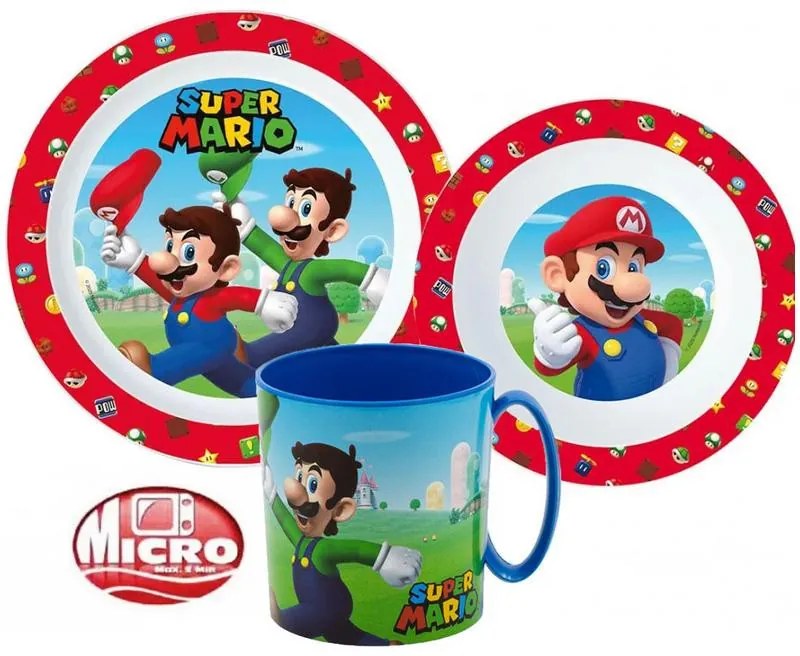 Super Mario set de veselă, set de plastic micro cu cană de 350 ml