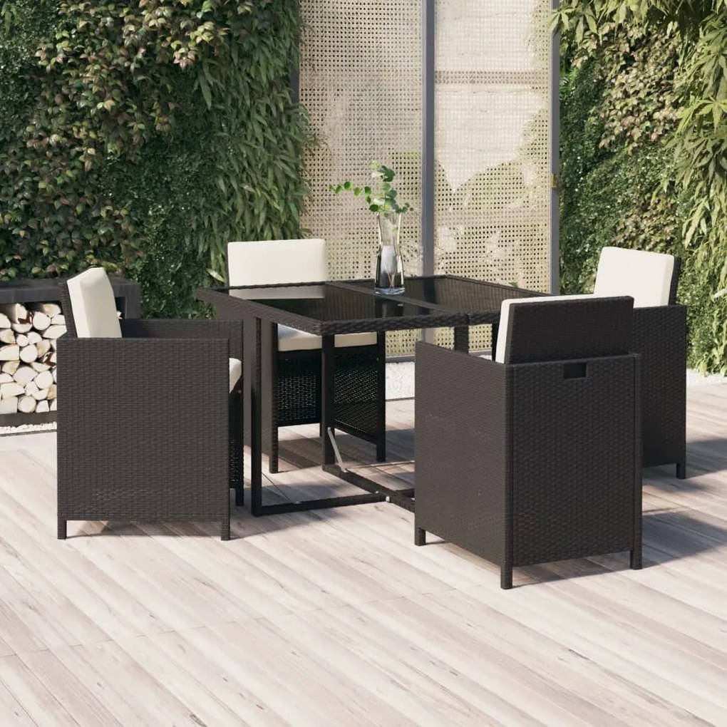 vidaXL Set de masă pentru grădină cu perne, 5 piese, negru, poliratan