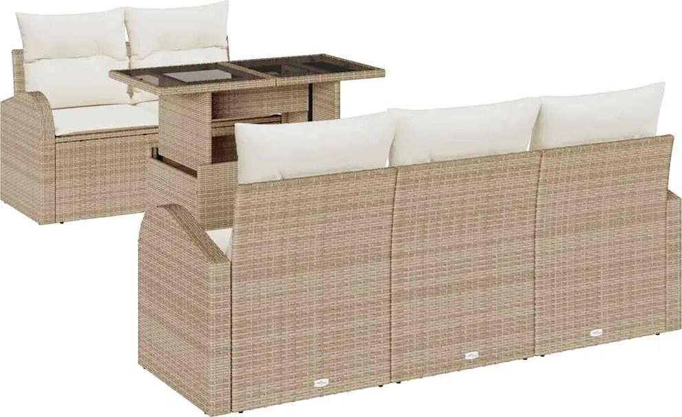 vidaXL Set de canapele pentru grădină cu pernă 6 pcs Bej Poli Rattan