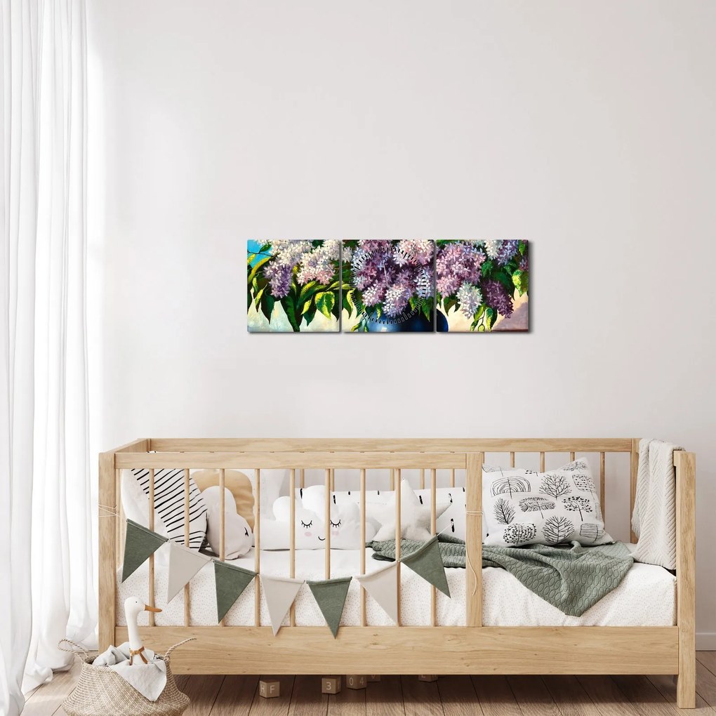 Tablou - Buchet de liliac (cu ceas) (90x30 cm)