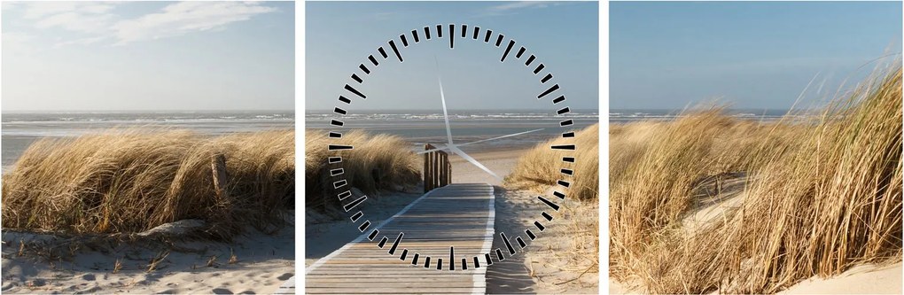 Tablou - Plaja cu nisip de pe insula Langeoog, Germania (cu ceas) (90x30 cm)
