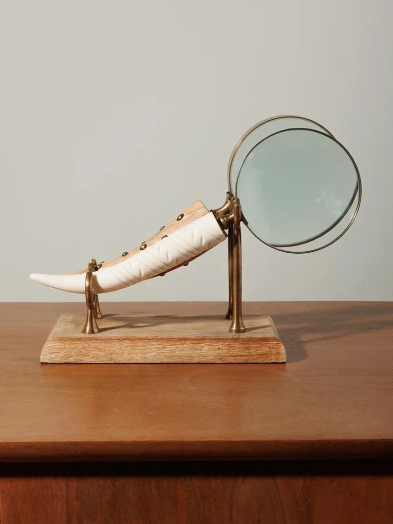 Set 2 lupe decorative din rasina si alama pe postativ Horn