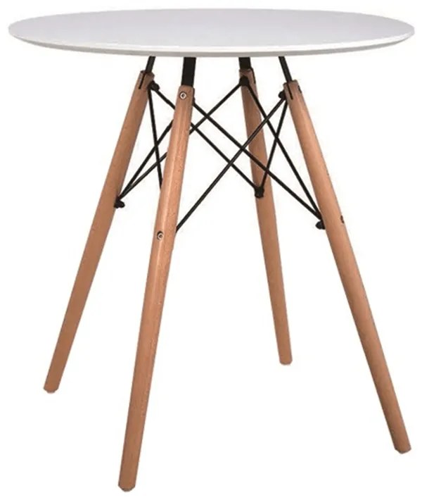 Masa cu blat rotund din mdf alb si picioare fag gamin 60x74 cm