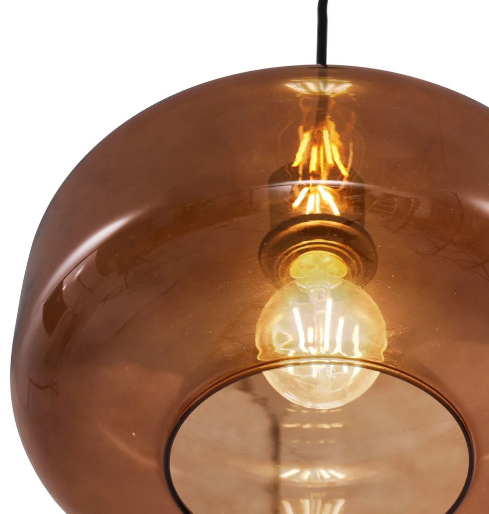 Lampă pendantă retro neagră cu sticlă bronz - Bizle