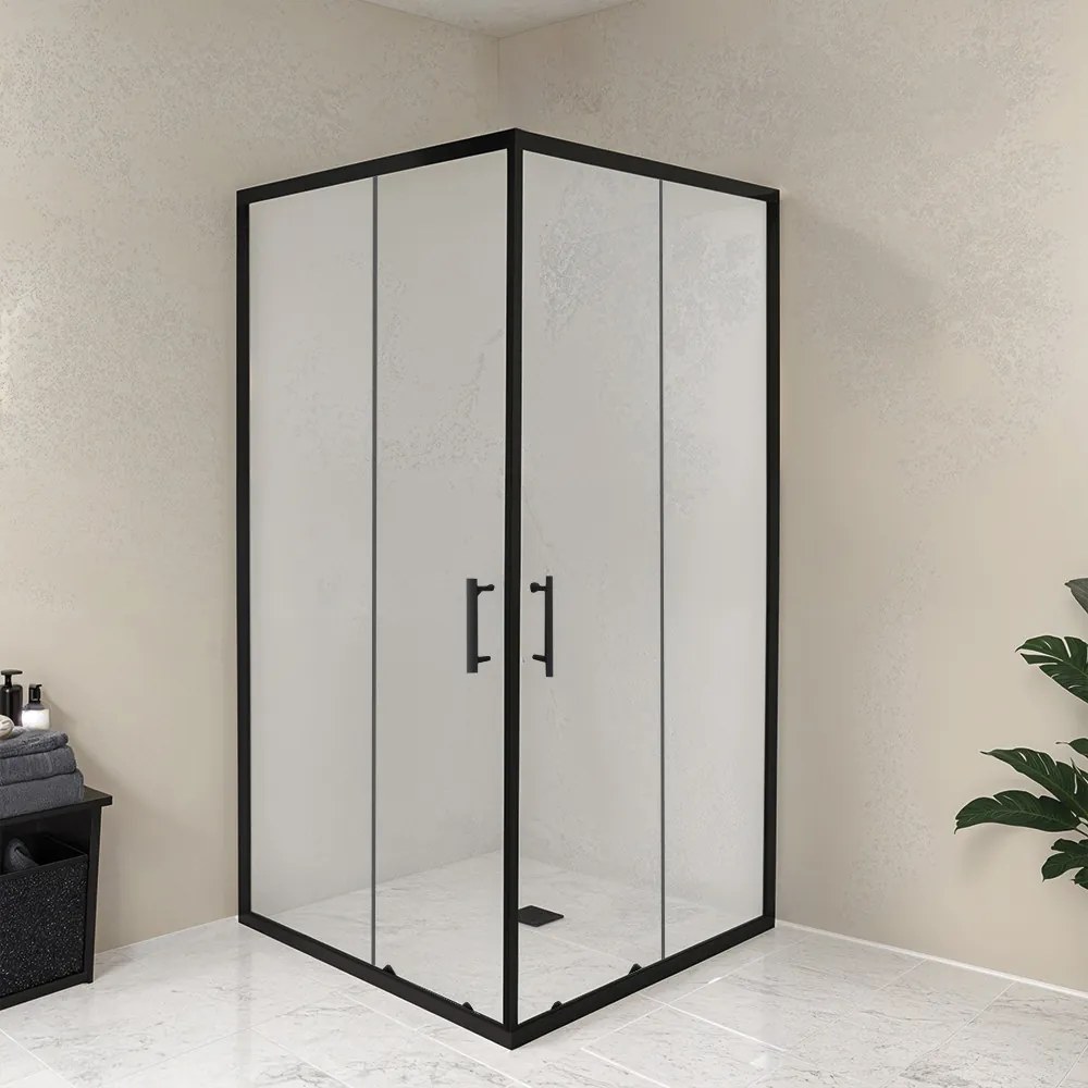 Cabină de duș pătrată Spirit Clear 80x80x180 cm, fără cădiță de duș, neagră