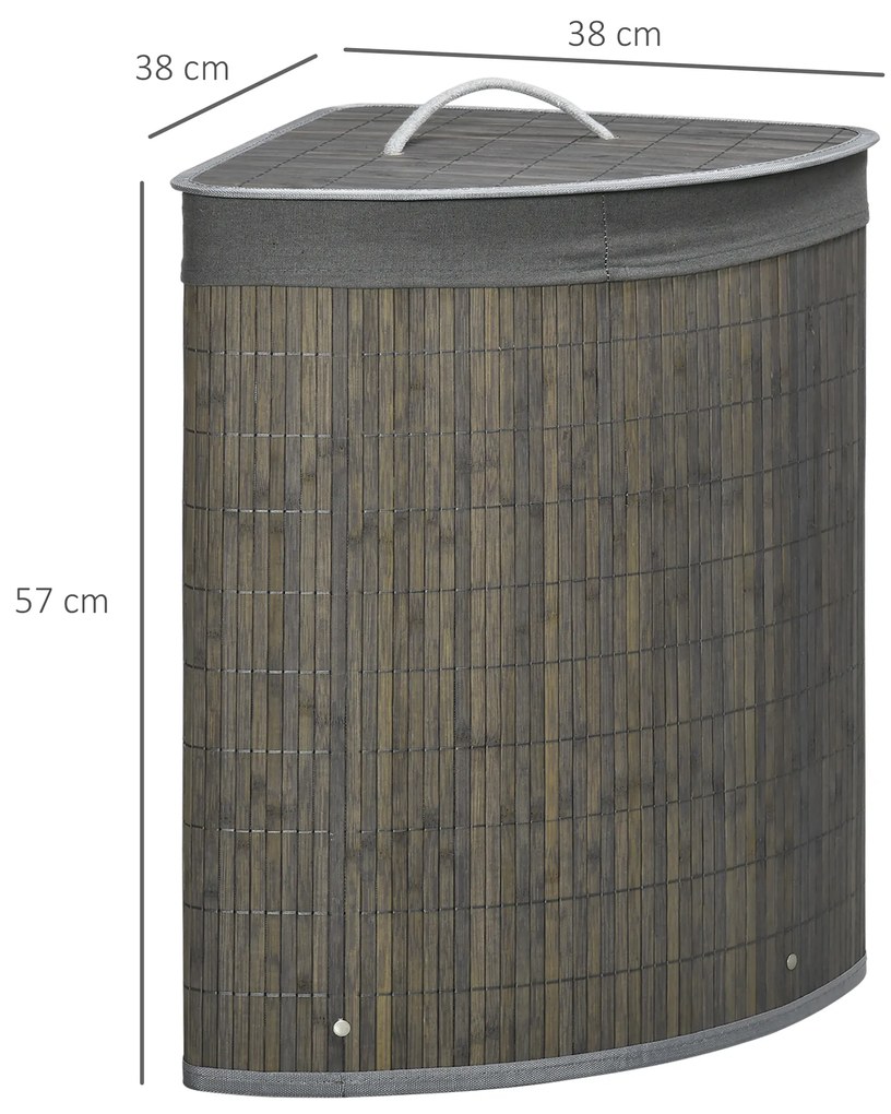HOMCOM Cos de rufe din bambus pentru colt 55L cu capac si sac detasabil 38 x 38 x 57 cm gri | Aosom Romania